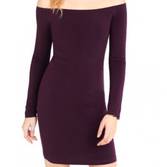Express Dresses & Skirts - EXPRESS Off the Shoulder Long Sleeve Purple Dress